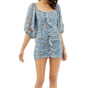 MINKPINK Dahlia Floral Ruched Minidress in Blue Floral